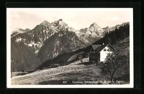 AK Bürserberg, Gasthaus Schillerkopf mit Zimba und Zwölfer