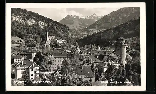 AK Feldkirch, Teilansicht mit Kirche gegen Gurtisspitze