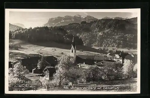 AK Schwarzenberg, Ortspartie mit Kirche und Canisfluh