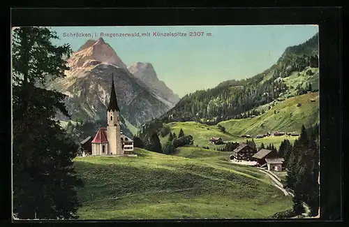 AK Schröcken i. Bregenzerwald, Ortspartie mit Kirche und Künzelspitze