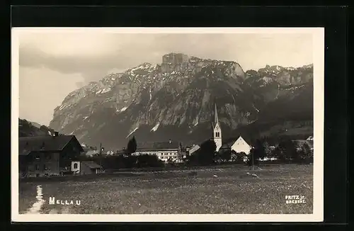 AK Mellau, Ortspartie mit Kirche