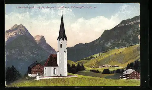 AK Schröcken im Bregenzwerwald, Ortspartie mit Kirche und Künzelspitze