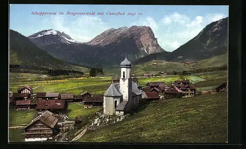 AK Schoppernau im Bregenzerwald, Teilansicht mit Kirche und Canisfluh