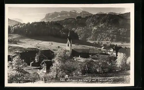 AK Schwarzenberg, Ortspartie mit Kirche und Canisfluh