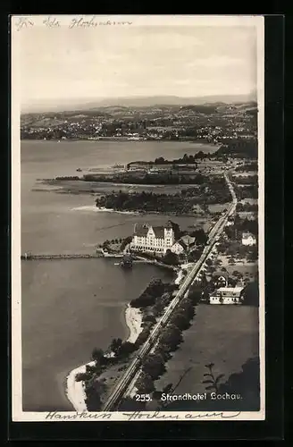 AK Lochau, Teilansicht mit Strandhotel aus der Vogelschau
