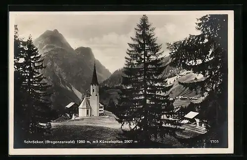 AK Schröcken, Ortsansicht mit Künzelspitze