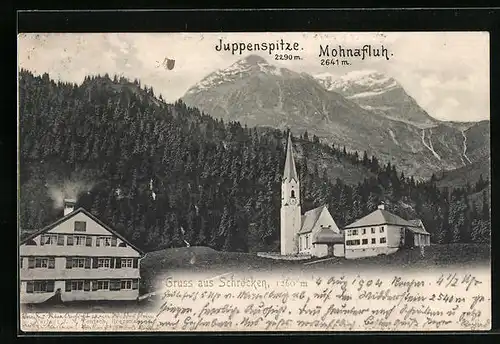 AK Schröcken, Ortsansicht mit Kirche und Juppenspitze