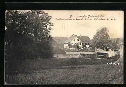 AK Hohenweiler, Blick zum Gasthaus Gmündmühle