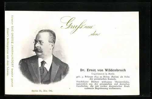 AK Portrait Dr. Ernst von Wildenbruch, Legationsrat in Berlin