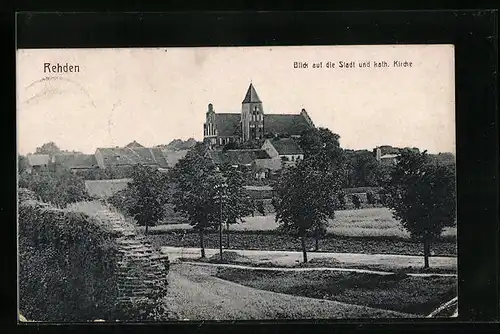 AK Rehden, Blick auf die Stadt und kath. Kirche