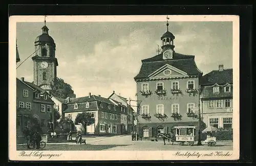 AK Bad Salzungen, Strassenpartie am Marktplatz mit Kirche
