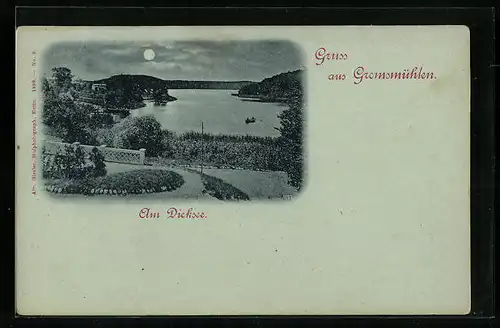 Mondschein-AK Gremsmühlen, Grünanlagen am Dieksee