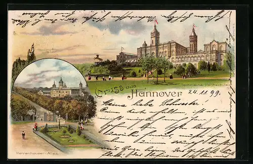 Lithographie Hannover, Technische Hochschule mit Herrenhauser Allee
