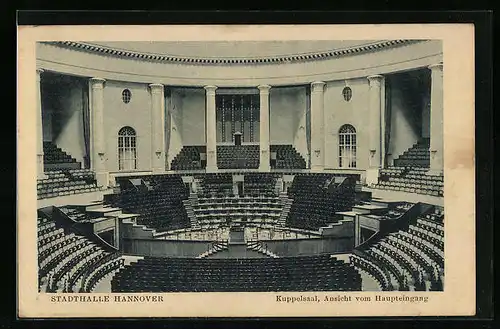 AK Hannover, Stadthalle, Kuppelsaal, Ansicht vom Haupteingang