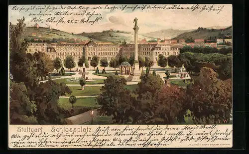 Lithographie Stuttgart, Grünanlagen am Schlossplatz