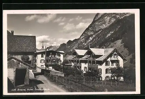 AK Brand, Blick zum Gasthof und Hotel Scesaplana mit Gebirgslandschaft