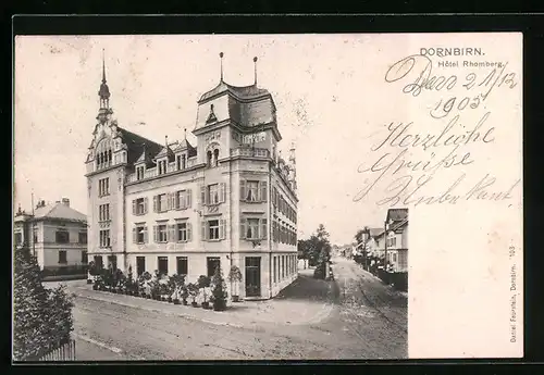 AK Dornbirn, Strassenpartie mit Hotel Rhomberg