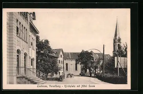 AK Lustenau, Kirchplatz mit Hotel Sonne