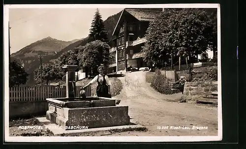 AK Gaschurn, Brunnen vor dem Posthotel Rössle