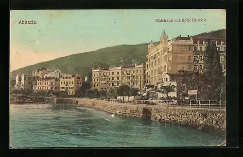 AK Abbazia, Südstrand mit Hotel Bellevue