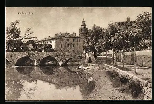AK Crikvenica, Uferpartie mit Steinbrücke