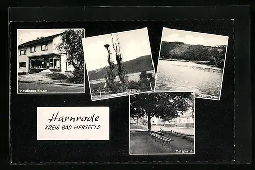 AK Harnrode /Kreis Bad Hersfeld, Kaufhaus Eidam, Storchennespartie, Werrapartie