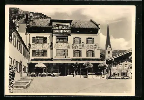 AK Garmisch, Gasthaus Bräustüberl bei der alten Kirche