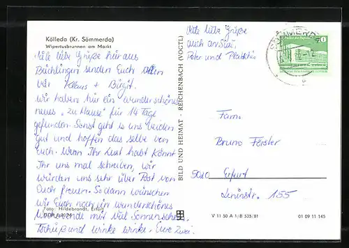 AK Kölleda /Kr. Sömmerda, Wipertusbrunnen am Markt