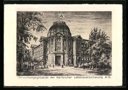 Künstler-AK Karlsruhe, Verwaltungsgebäude der Karlsruher Lebensversicherung AG