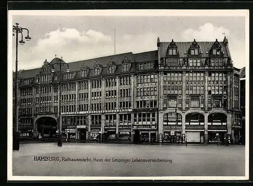 AK Hamburg, Rathausmarkt, Haus der Leipziger Lebensversicherung