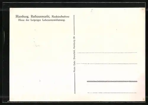 AK Hamburg, Rathausmarkt, Haus der Leipziger Lebensversicherung, Nachtaufnahme