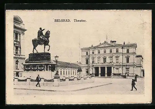 AK Belgrad, Theater mit Reiterstandbild