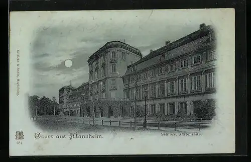 Mondschein-AK Mannheim, Schloss von der Gartenseite