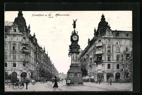 AK Frankfurt a. M., Kaiserstrasse mit Uhr