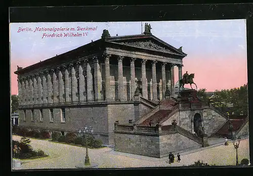 AK Berlin, Nationalgalerie mit Denkmal Friedrich Wilhelm IV.