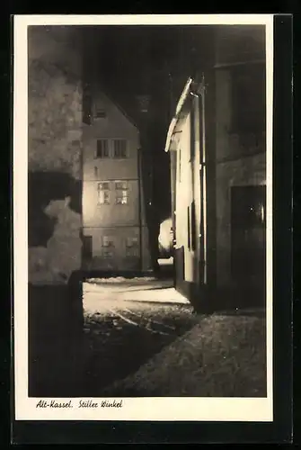 AK Kassel, Stiller Winkel in nächtlicher Strasse