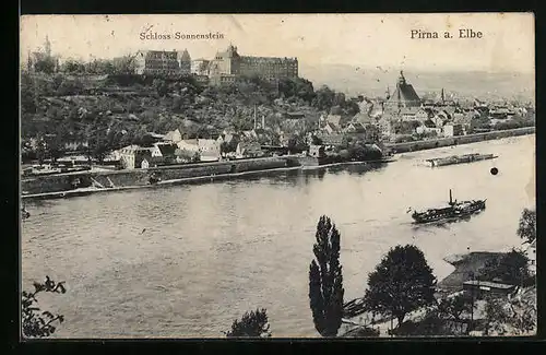 AK Pirna a. Elbe, Panorama mit Schloss Sonnenstein