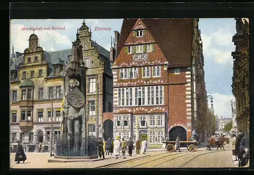 AK Bremen, Marktplatz mit Roland