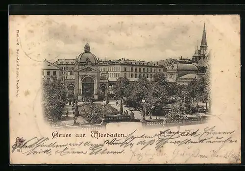 AK Wiesbaden, Blick zum Kochbrunnenplatz