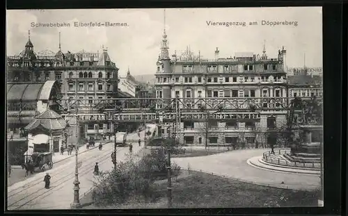 AK Elberfeld, Schwebebahn - Vierwagenzug am Döppersberg