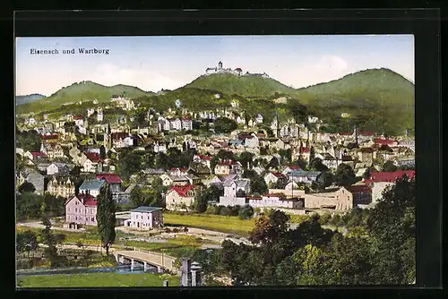 AK Eisenach, Teilansicht mit Wartburg
