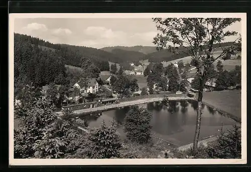 AK Geroldsgrün /Frankenwald, Schwimmbad und Eingang in`s Dürrenwalder Tal