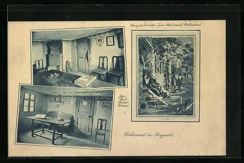AK Rollwenzel bei Bayreuth, Gang des Dichtes Jean Paul nach Rollwenzel, Jean Paul`s Studier-Zimmer