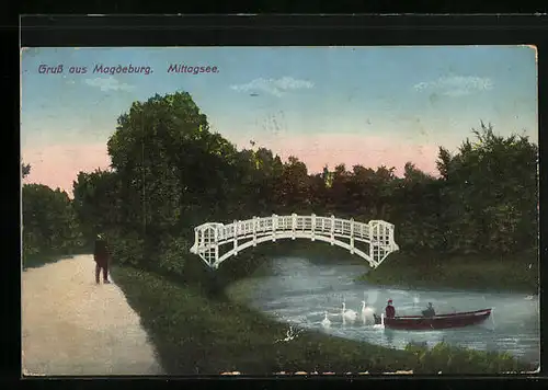 AK Magdeburg, Mittagsee mit Brücke und Boot