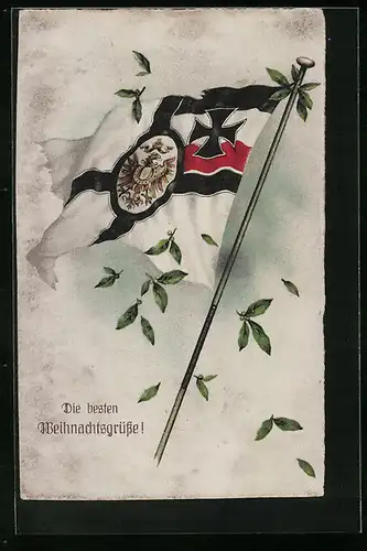 Künstler-AK Deutsche Fahne mit wehenden Blättern - Weihnachtsgruss