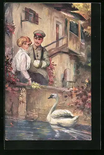 Künstler-AK Geständnis - Handamputierter Soldat mit Eisernem Kreuz und seiner Frau