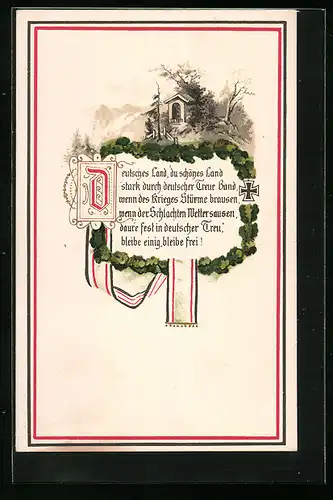 Künstler-AK Landschaftsidylle, Gedicht Deutsches Land, ..., Eisernes Kreuz