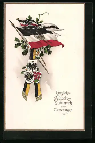 AK Fahnen und Wappen, Glückwunsch zum Namenstag