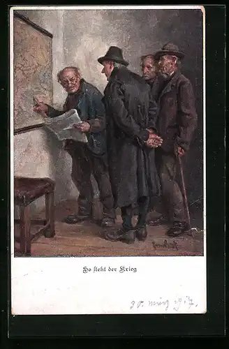 AK Vier Männer vor einer Landkarte, Propaganda 1. Weltkrieg