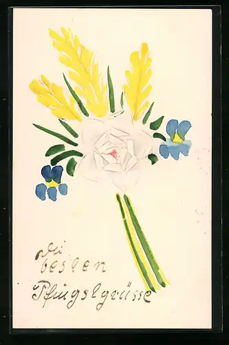 Papierkunst-AK Blume mit gelben Blättern